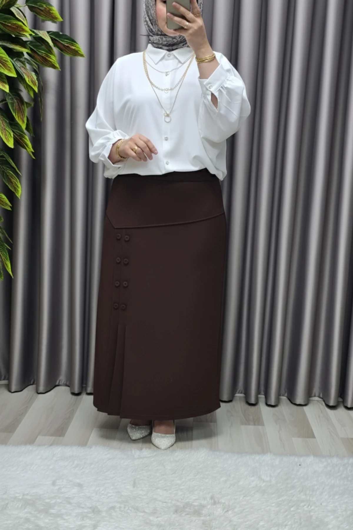 Kadın Giyim Büyük Beden Suna Düğmeli Etek