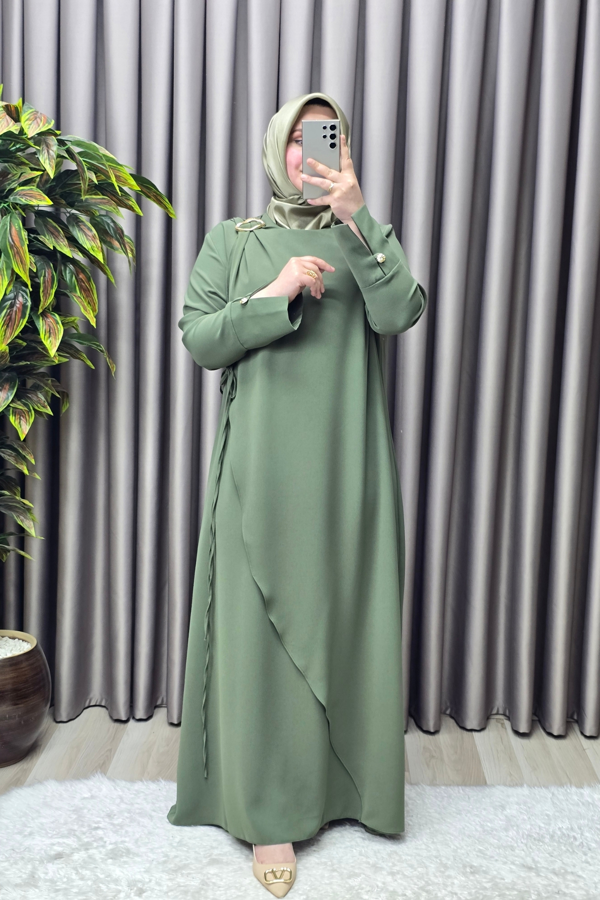 Kadın Giyim Büyük Beden Tokalı Yandan Bağcıklı Battal Krep Kumaş 