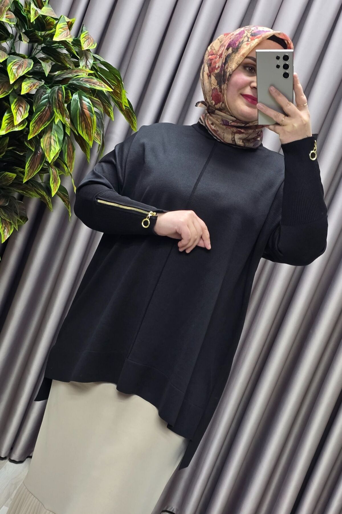 Kadın Giyim Büyük Beden Kolu Düğmeli Fitilli Standart Beden Triko