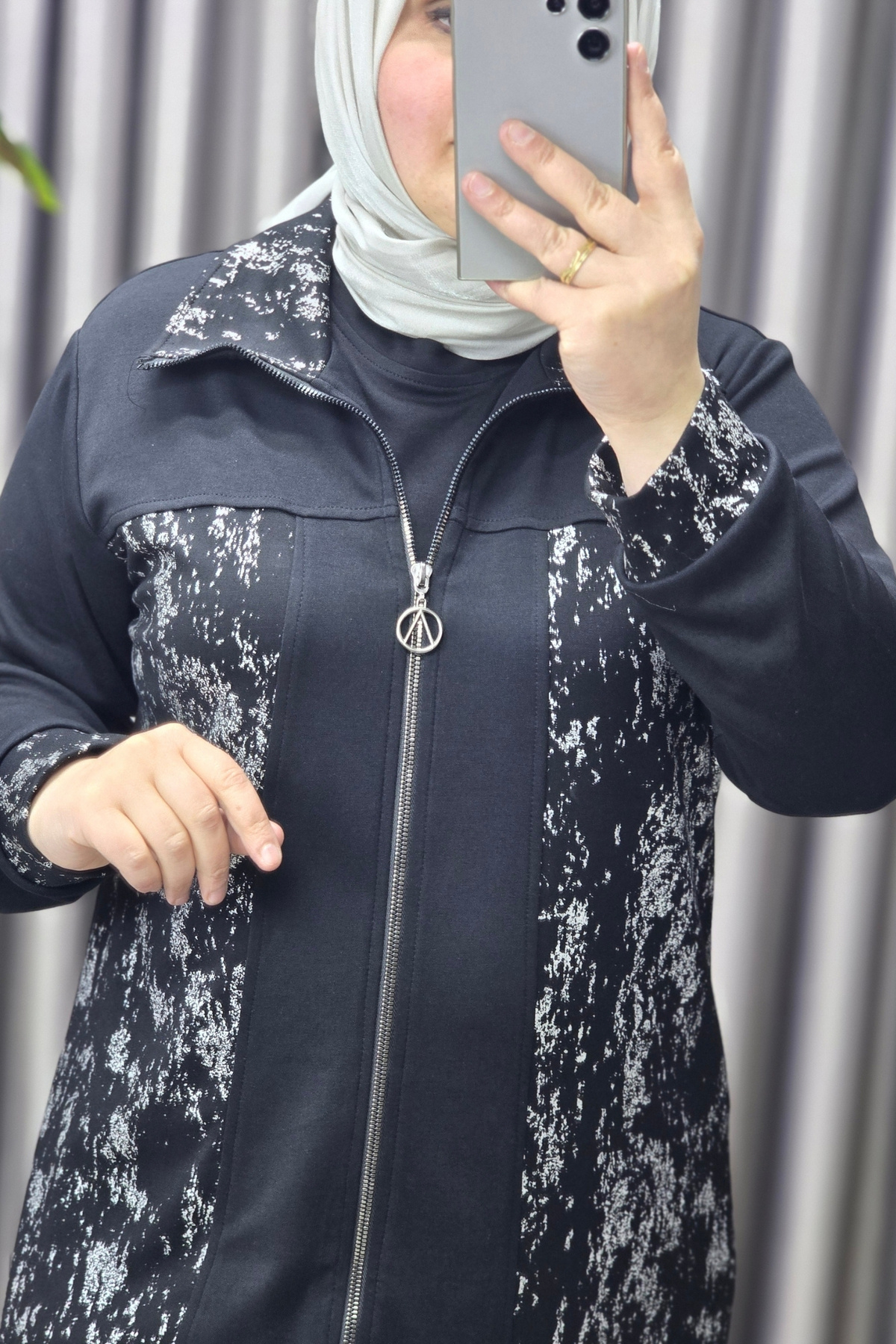 Kadın Giyim Büyük Beden Modal Tesettür Uzun Üçlü Simli Takım