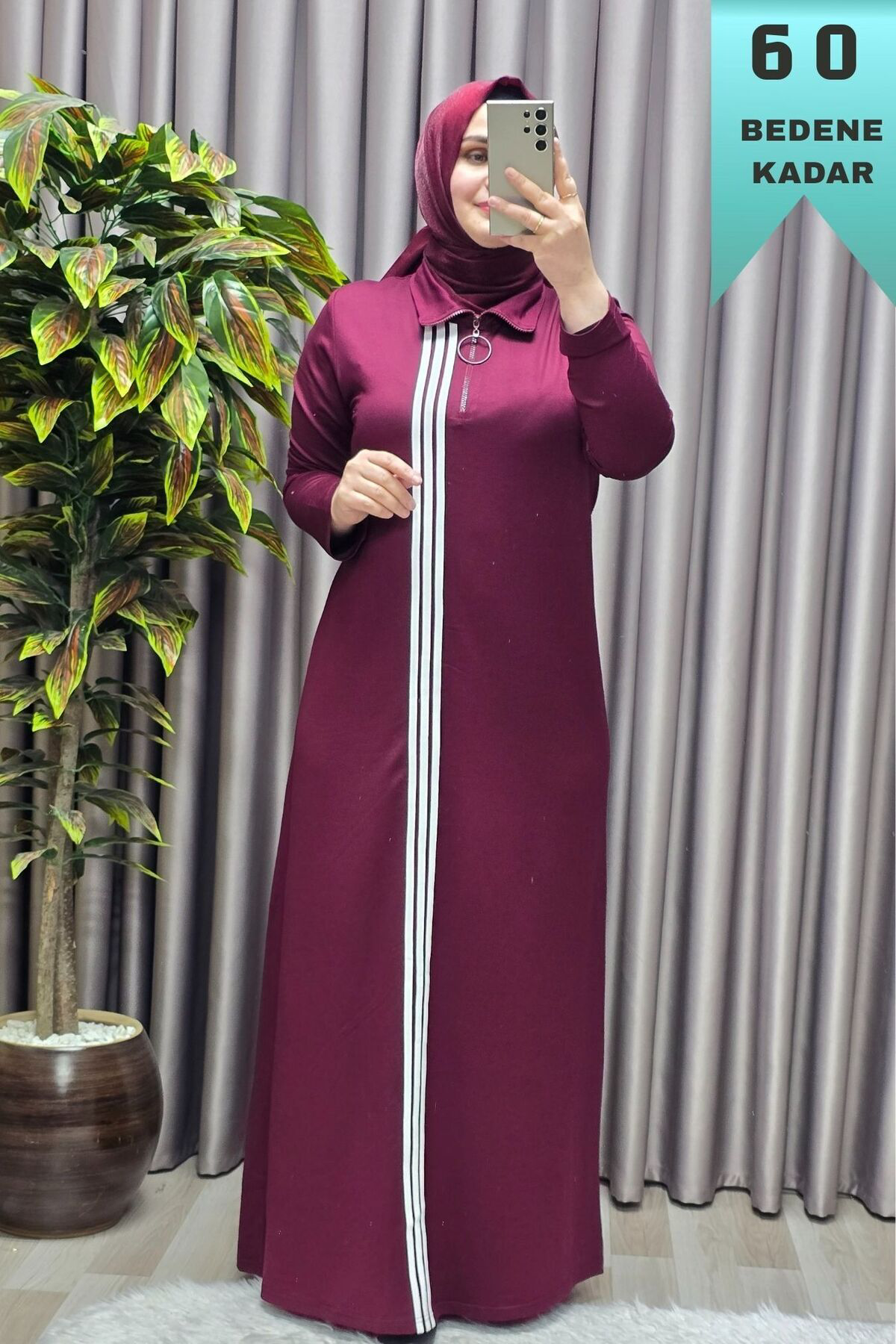 Kadın Giyim Büyük Beden Üç Şeritli Boydan Elbise