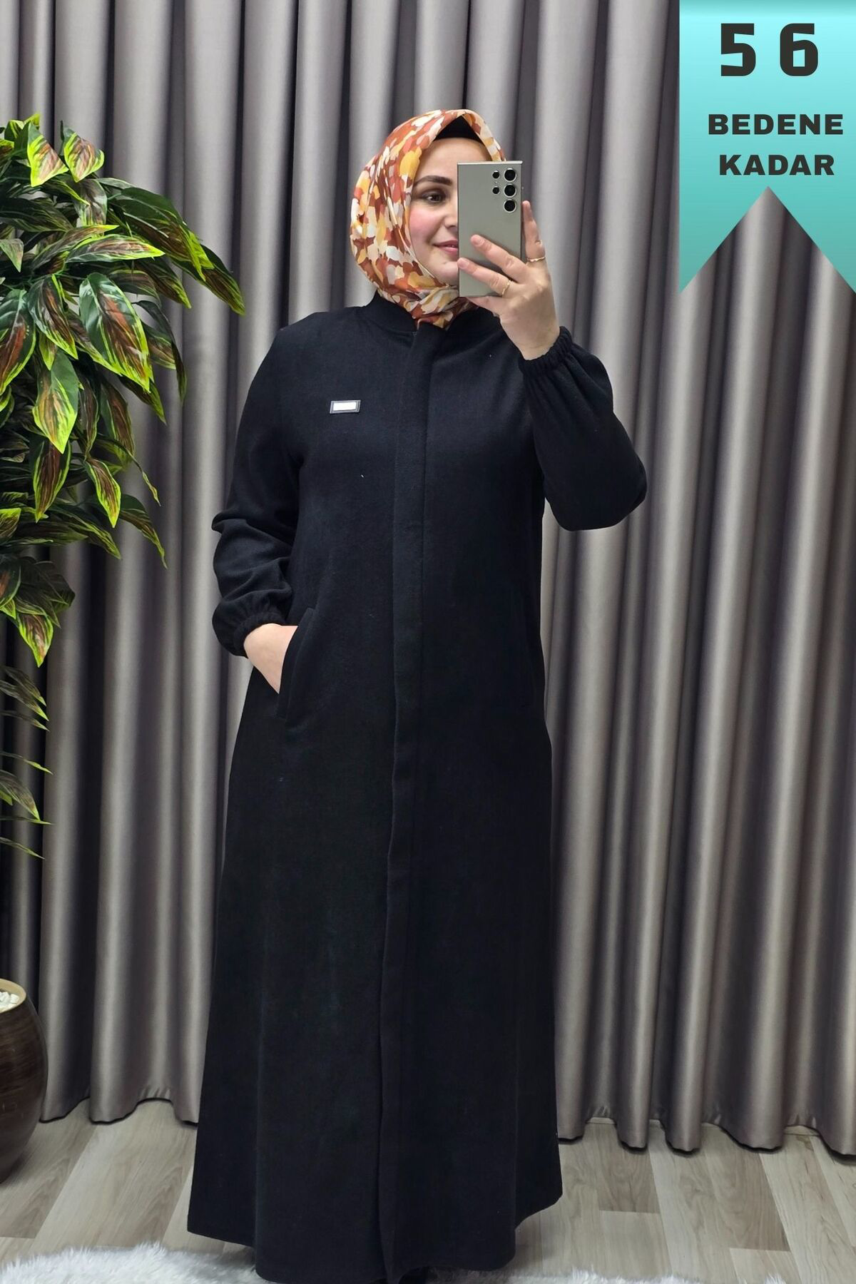 Kadın Giyim Büyük Beden Kapşonsuz Yumuşak Kaşe Tam Boy Kaban