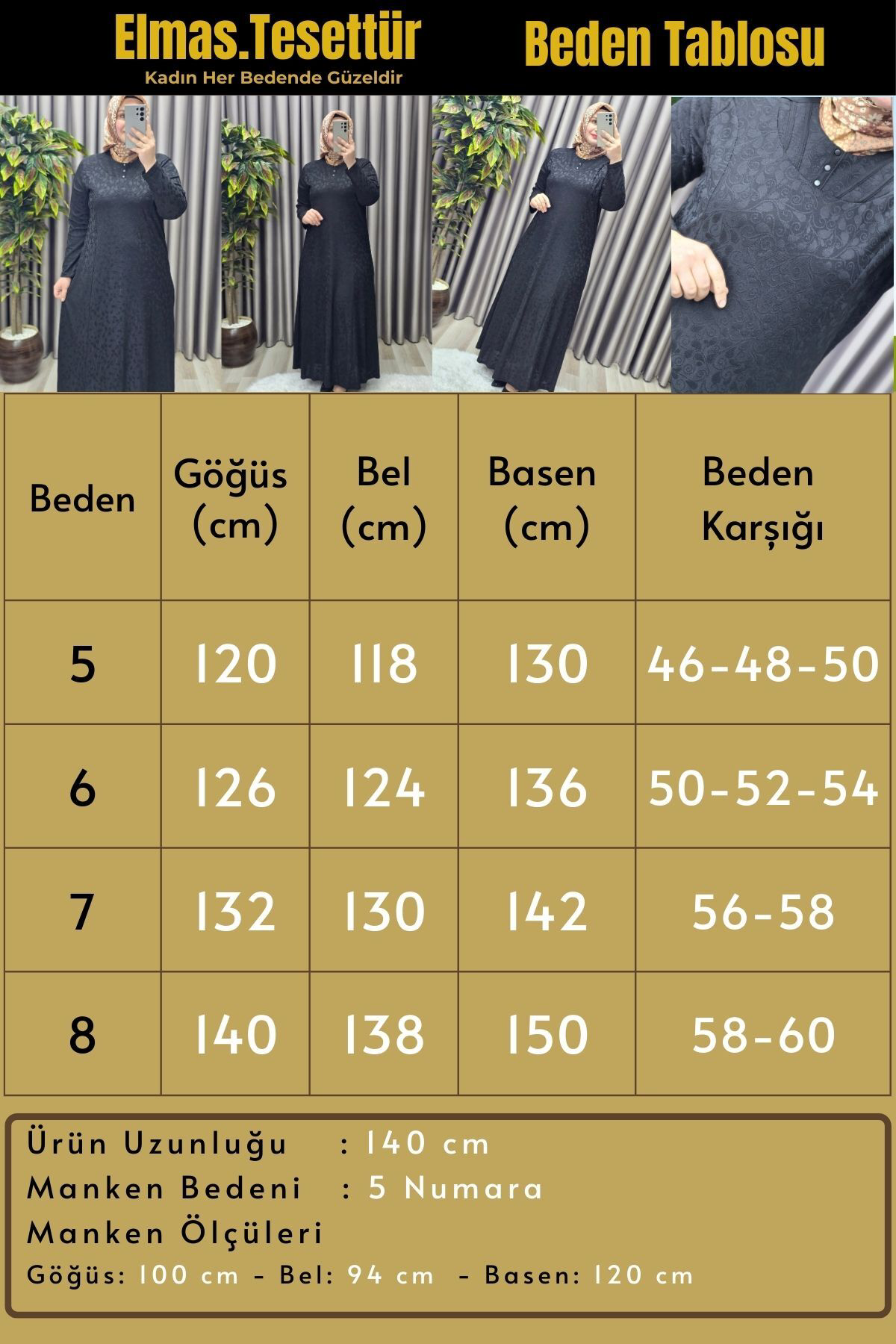 Kadın Giyim Büyük Beden Jakarlı Yaka Modelli Elbise