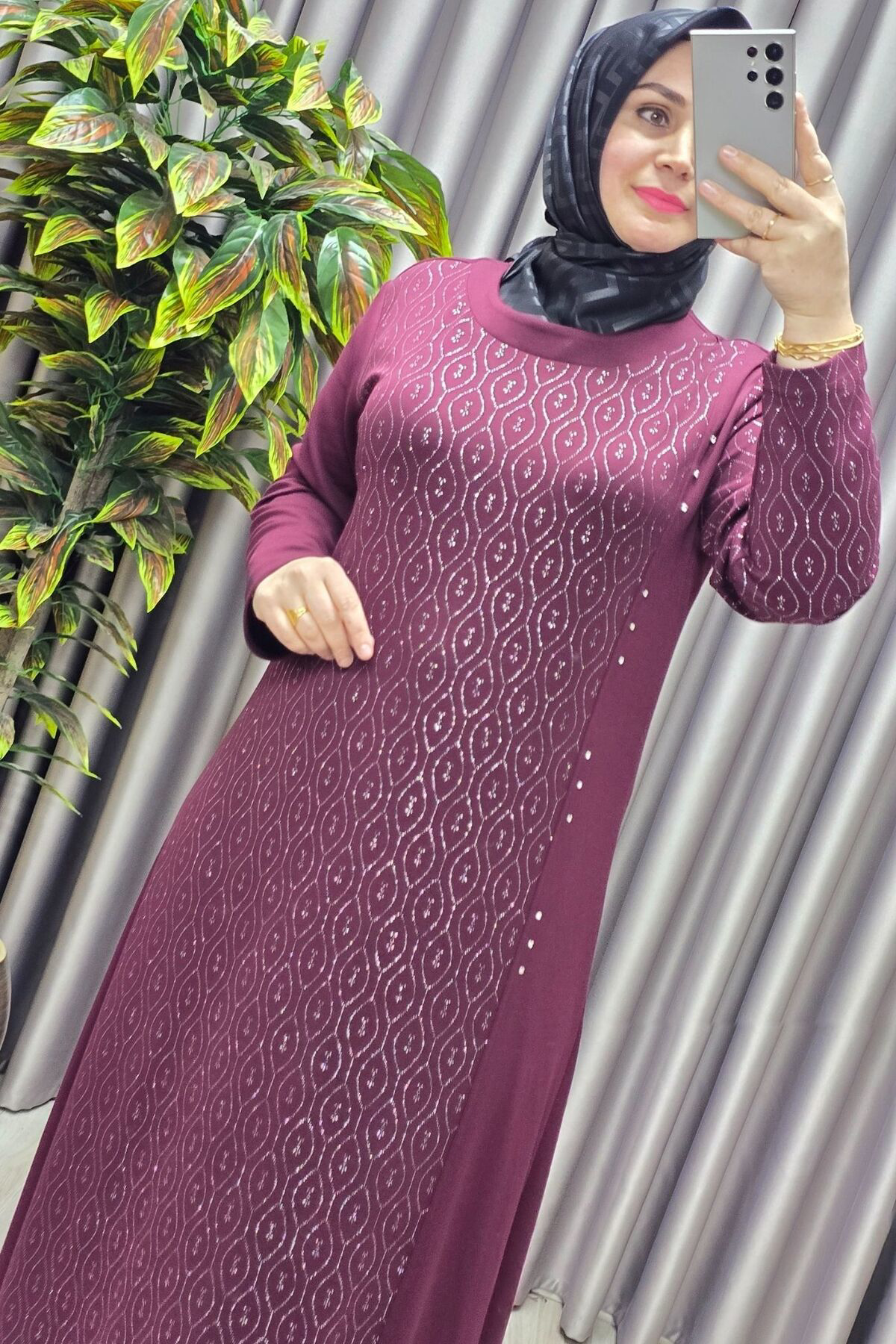 Kadın Giyim Büyük Beden Taşlı Simli Rahat Kalıp Tesettür Elmas El