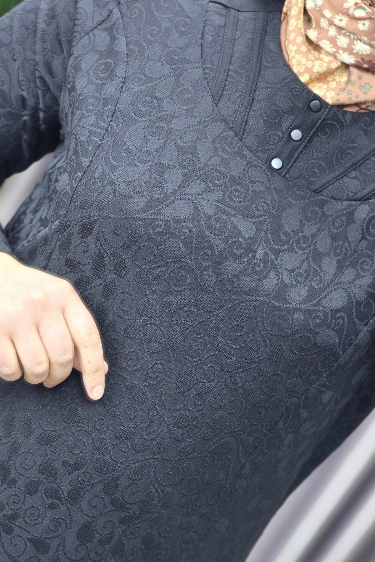 Kadın Giyim Büyük Beden Jakarlı Yaka Modelli Elbise