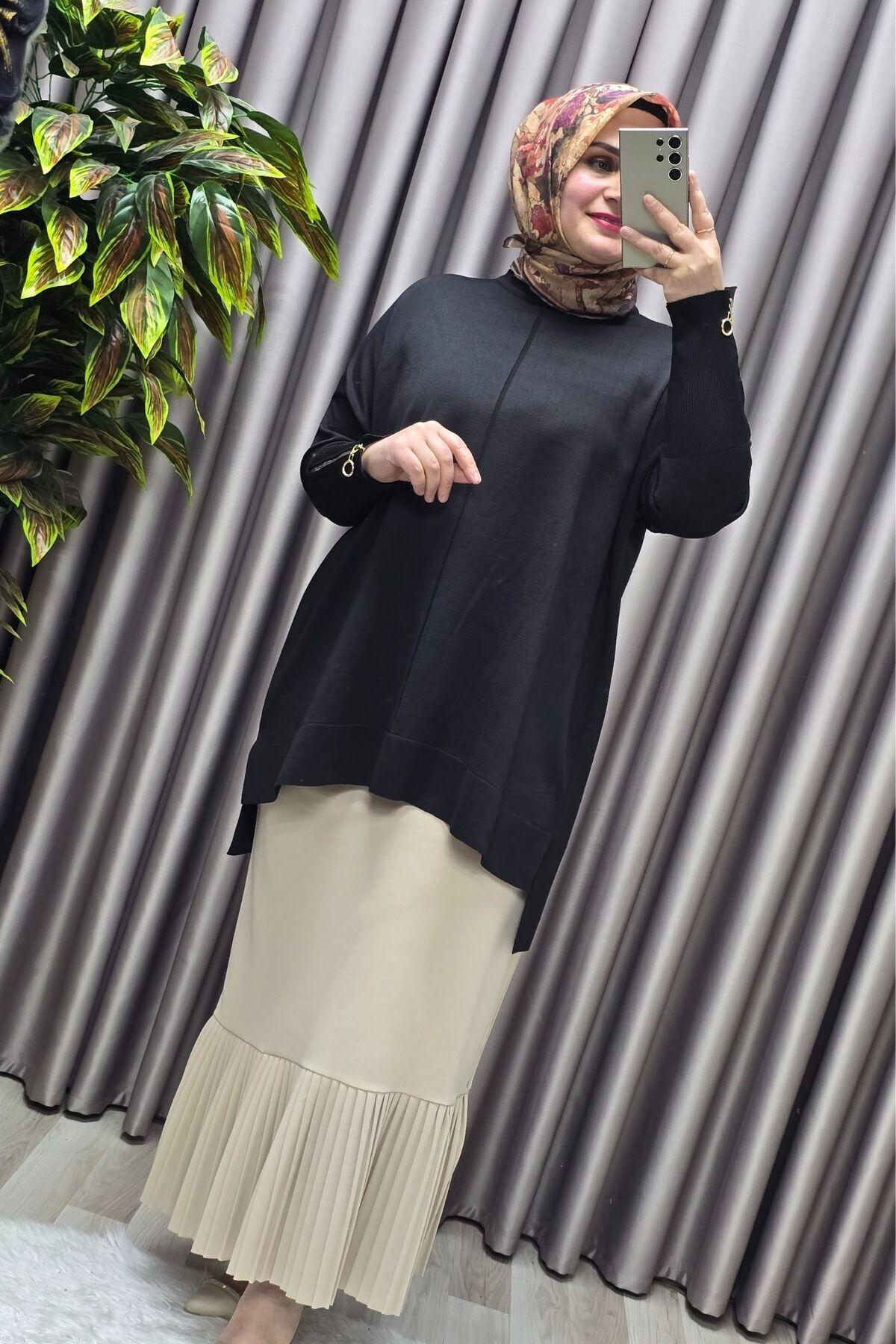 Kadın Giyim Büyük Beden Kolu Düğmeli Fitilli Standart Beden Triko