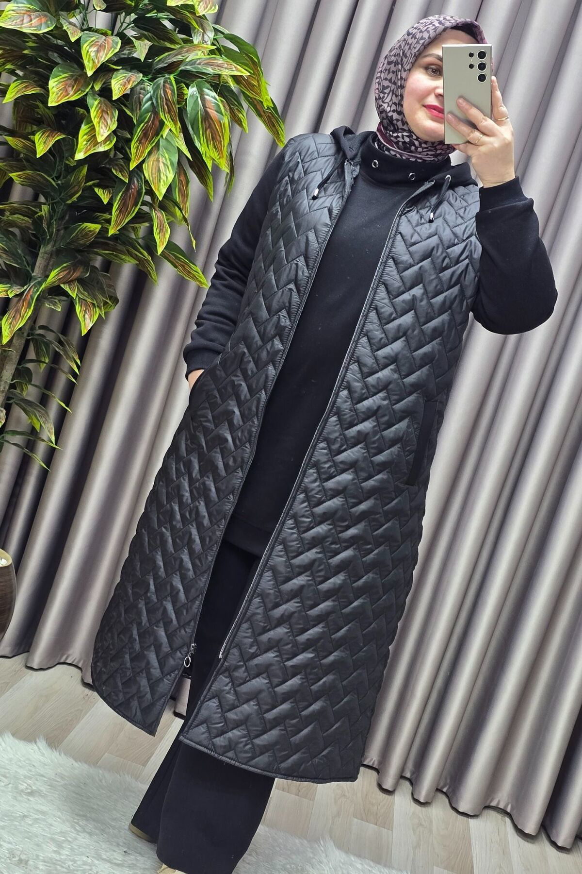 Kadın Giyim Büyük Beden Kapitone Çavuş Desen Kolları Üç İplik Şar