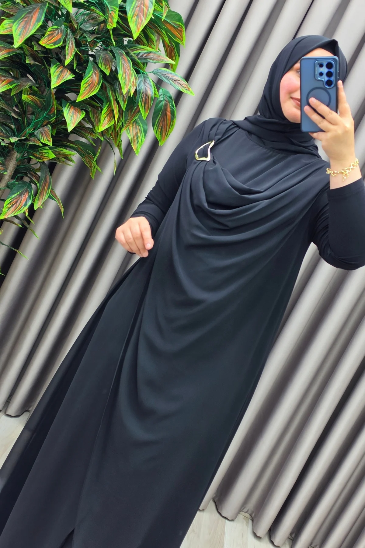 Kadın Giyim Büyük Beden Tokalı Şifon Sandy Kumaş Abaya
