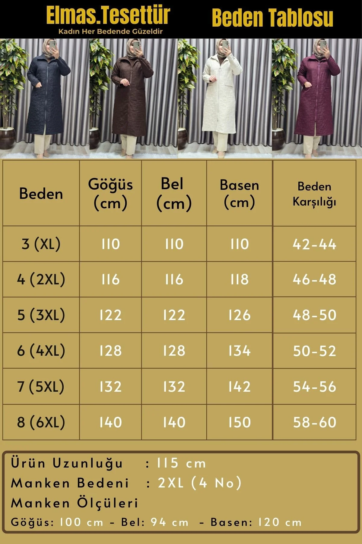 Kadın Giyim Büyük Beden Kapitone Kolu Fermuarlı Kap - Görsel 3