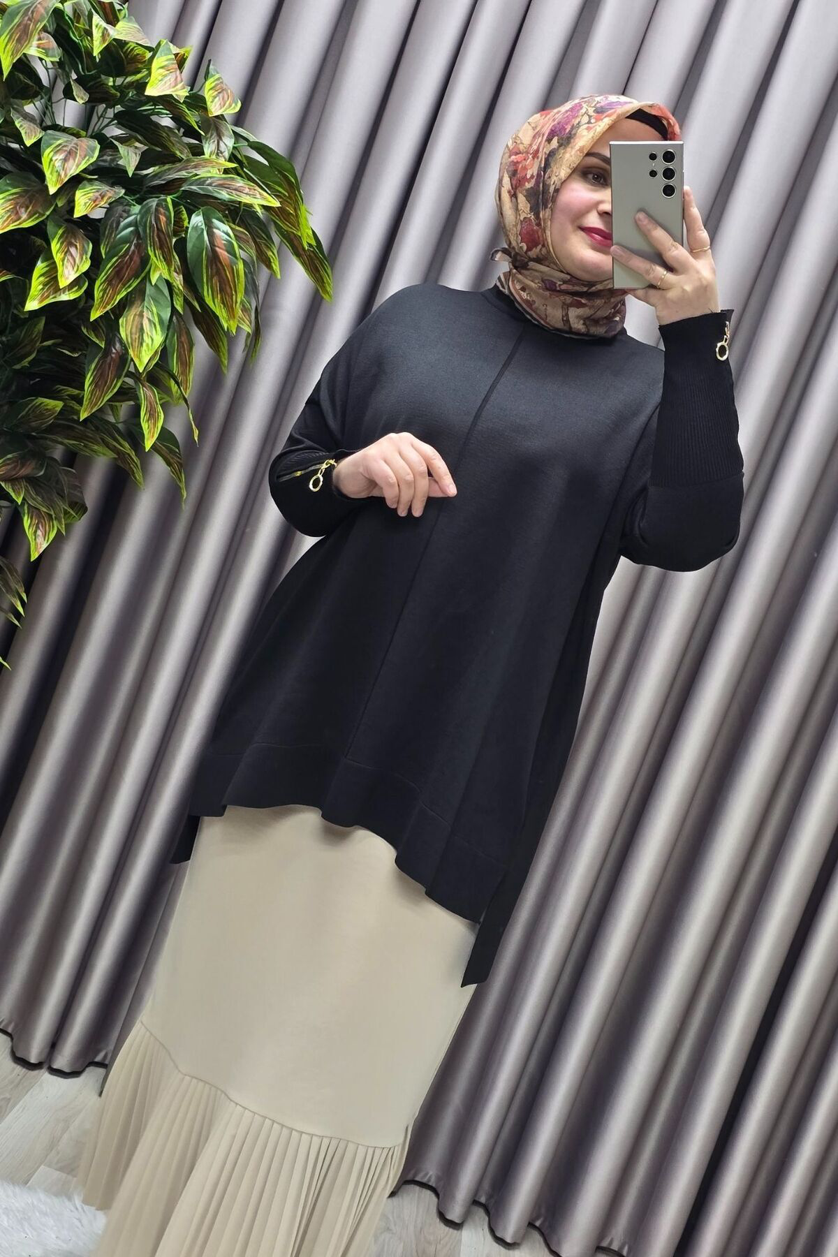 Kadın Giyim Büyük Beden Kolu Düğmeli Fitilli Standart Beden Triko