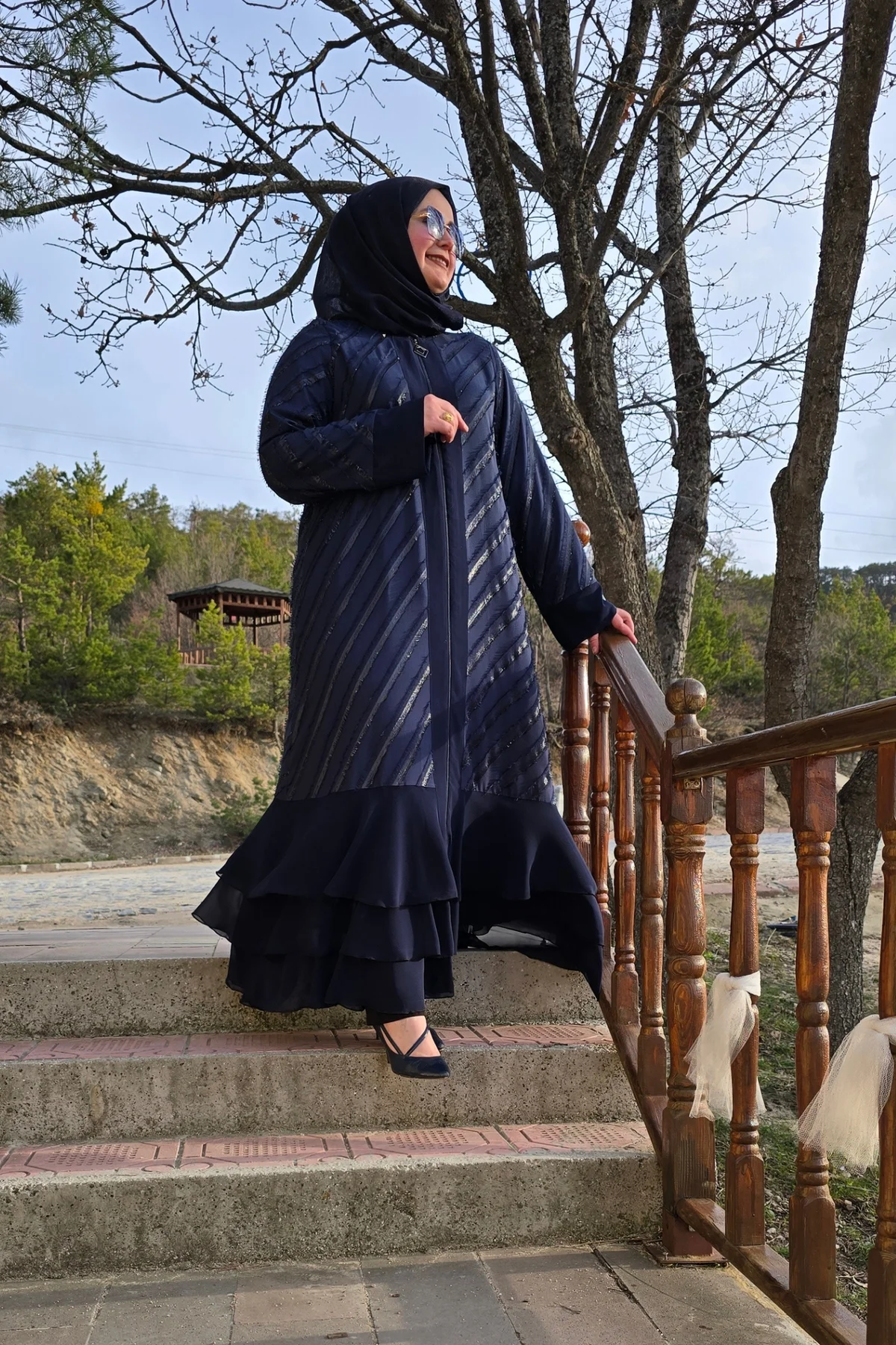 Kadın Giyim Büyük Beden Etek Ucu Üç Katlı Şifon Selin Abaya