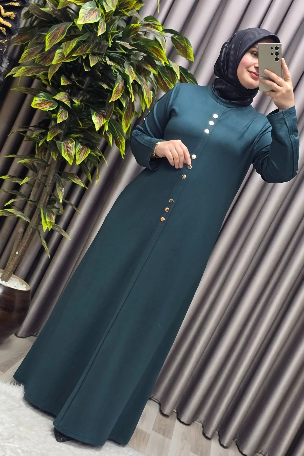 Kadın Giyim Büyük Beden Rivetli Boydan Elbise