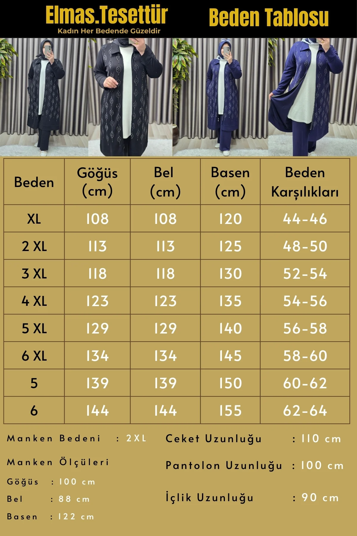 Kadın Giyim Büyük Beden Önü Fermuarlı Elmas Taşlı Pantolonlu Üçlü