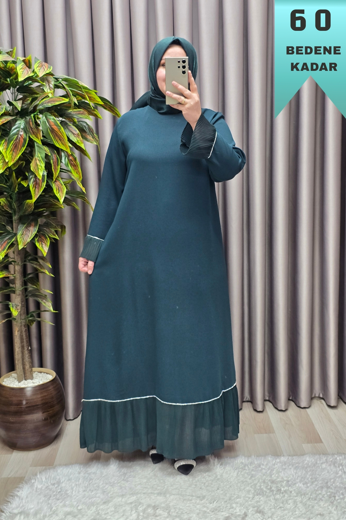 Kadın Giyim Büyük Beden Kolu ve Etek Ucu Piliseli Taşlı Abiye Elb