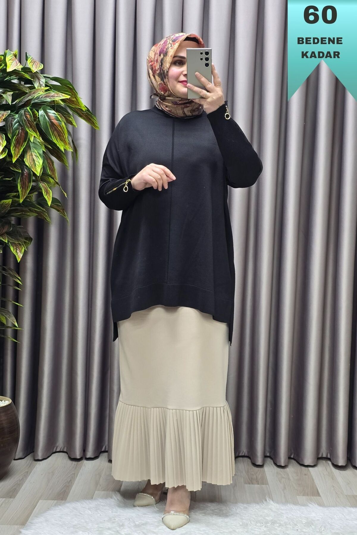 Kadın Giyim Büyük Beden Kolu Düğmeli Fitilli Standart Beden Triko