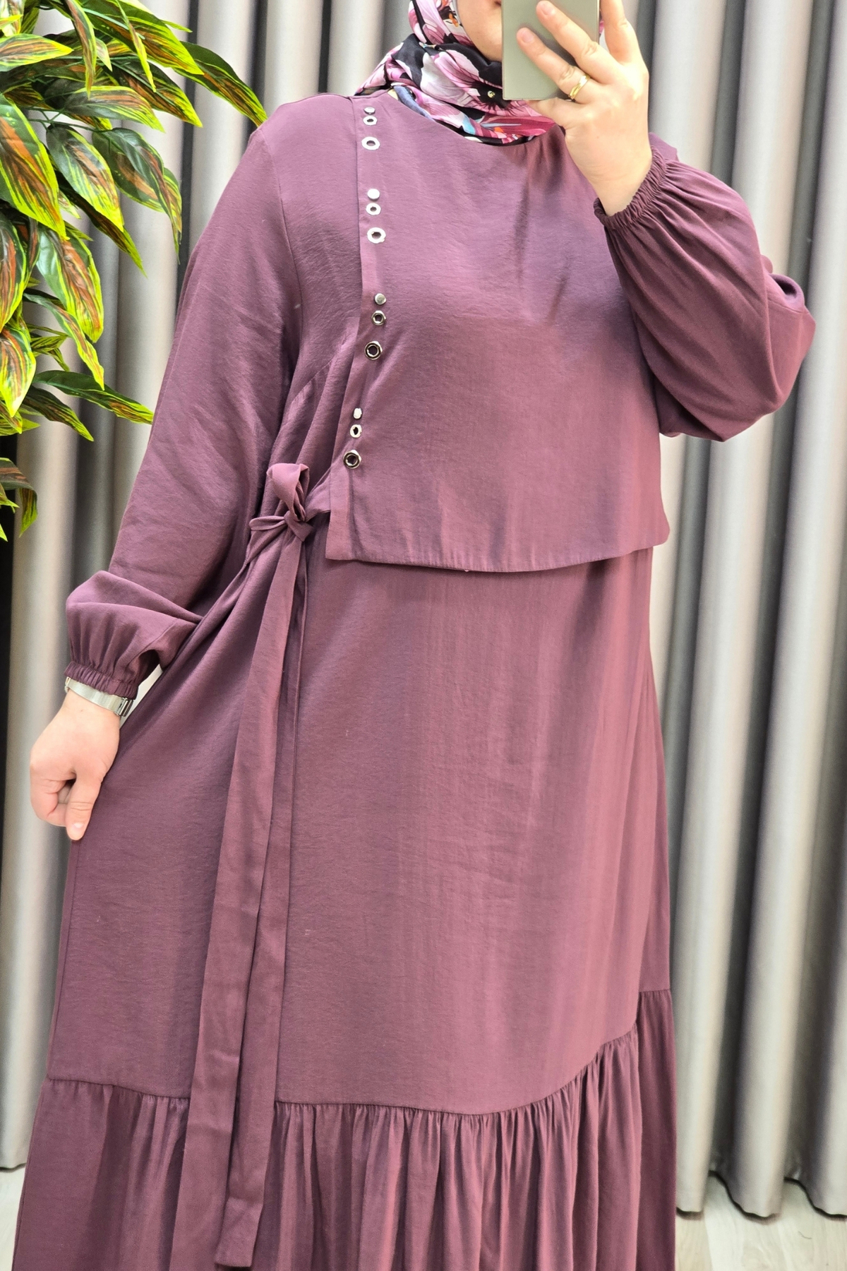 Kadın Giyim Büyük Beden Cubra Kumaş Kuş Gözü Model Boydan Elbise