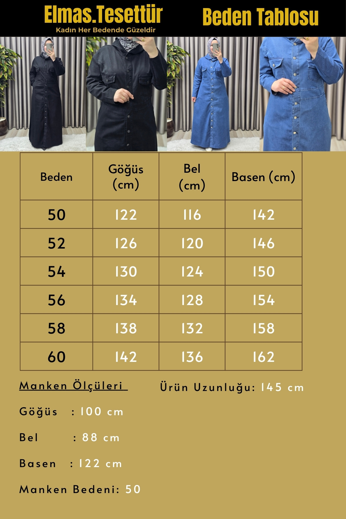 Kadın Giyim Büyük Beden Düğmeli Kapşonlu Tam Boy Kot Elbise