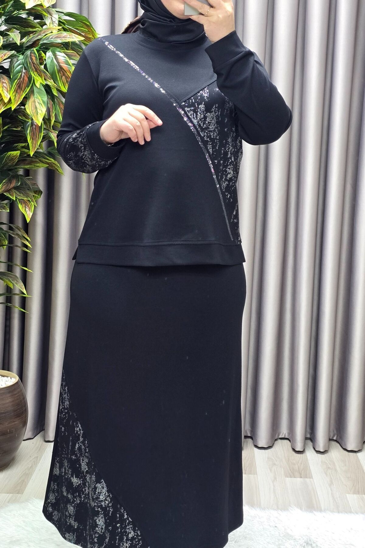 Kadın Giyim Büyük Beden Batik Modal Etekli Takım