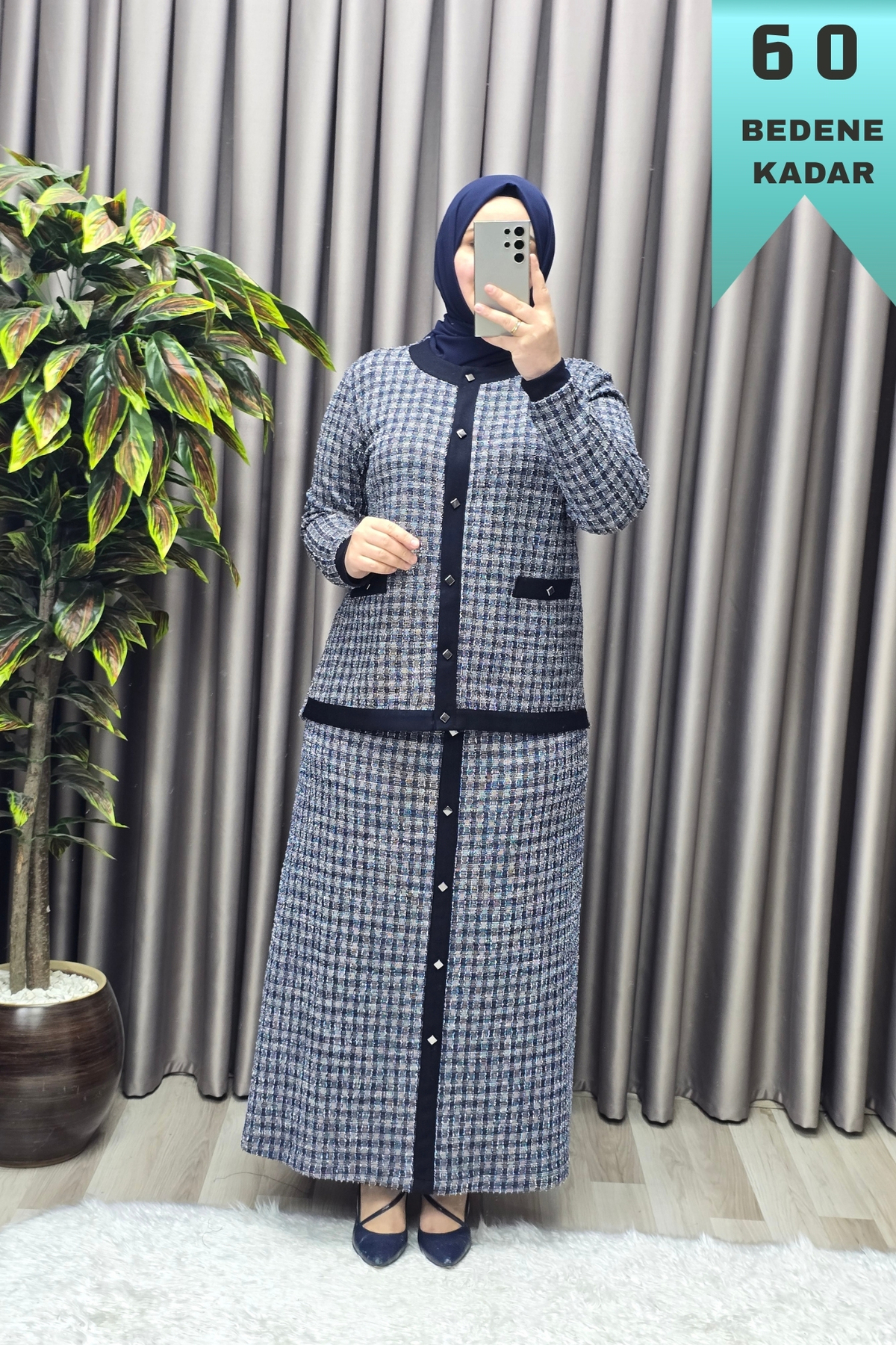 Kadın Giyim Büyük Beden Kolları Ribanalı Ceket Etek Tuvit İkili T