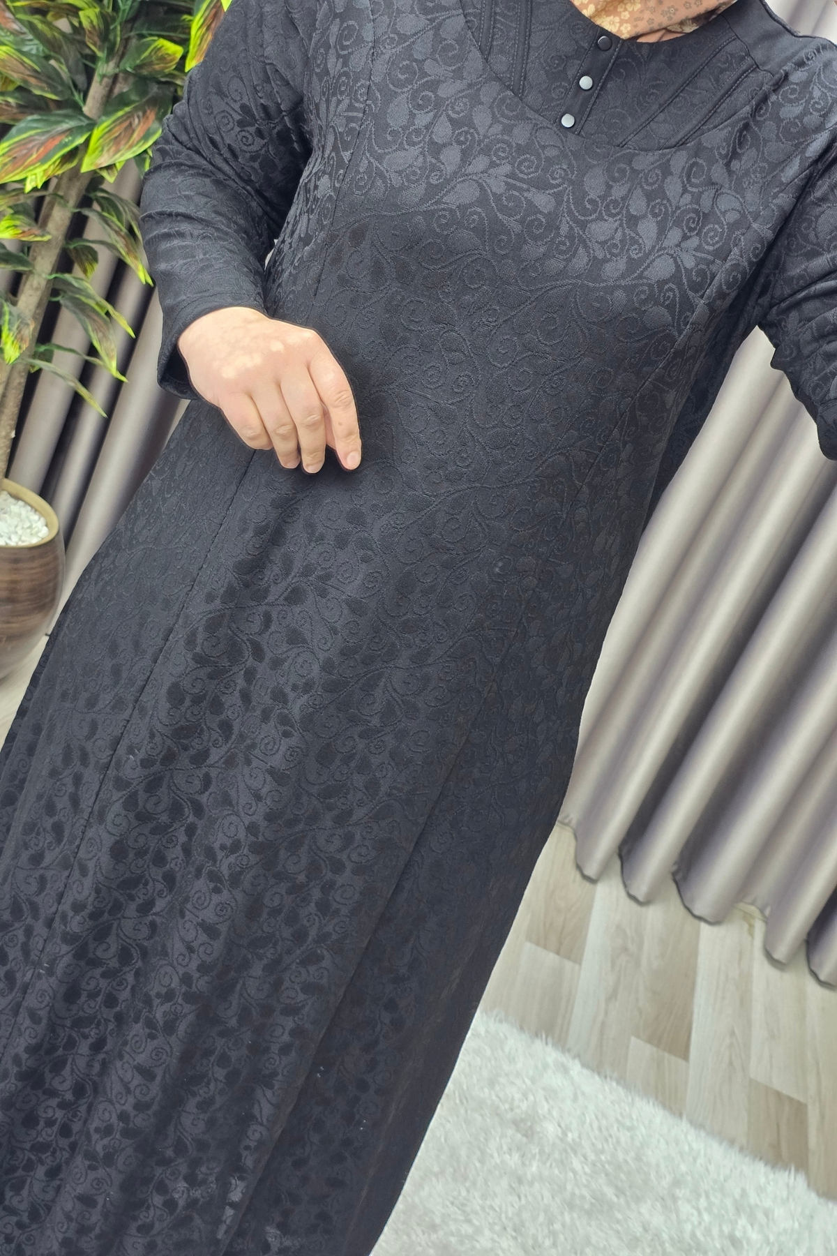 Kadın Giyim Büyük Beden Jakarlı Yaka Modelli Elbise