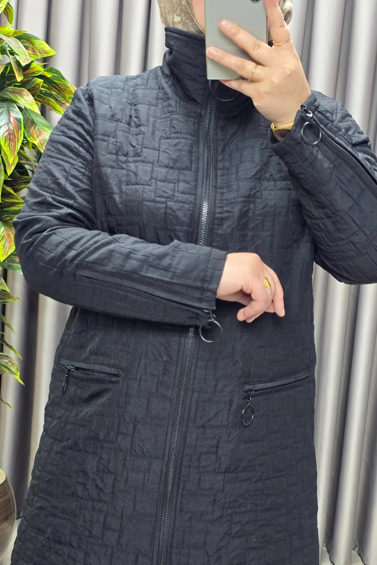 Kadın Giyim Büyük Beden Kapitone Kolu Fermuarlı Kap