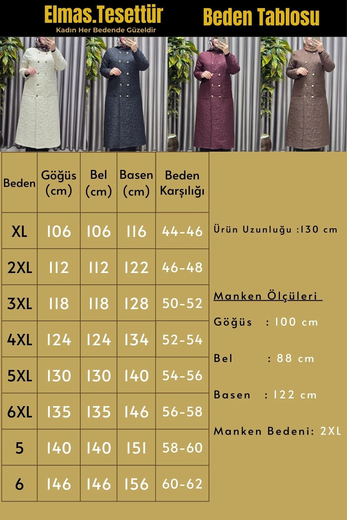 Kadın Giyim Büyük Beden Kapitone Metal Düğmeli Kruvaze Kap - Görsel 3