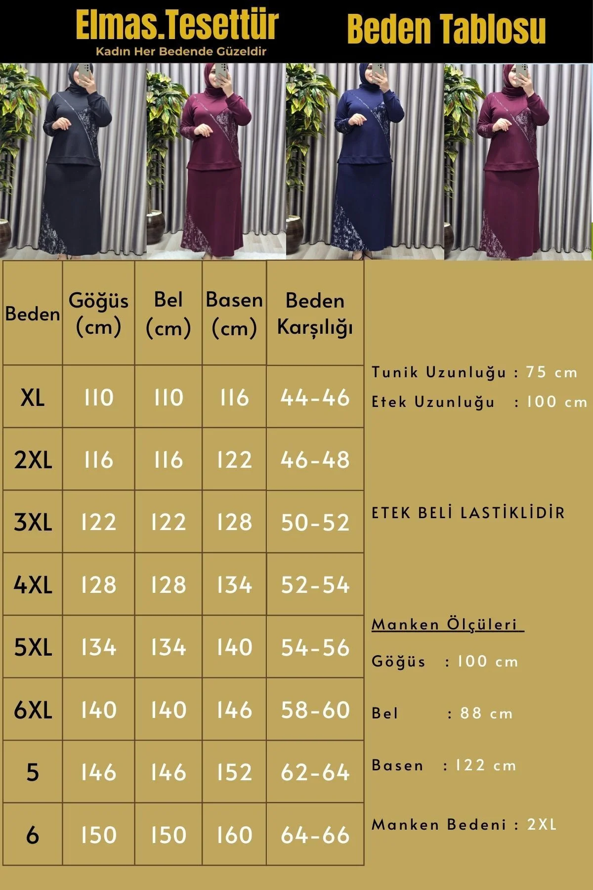 Kadın Giyim Büyük Beden Batik Modal Etekli Takım - Görsel 3