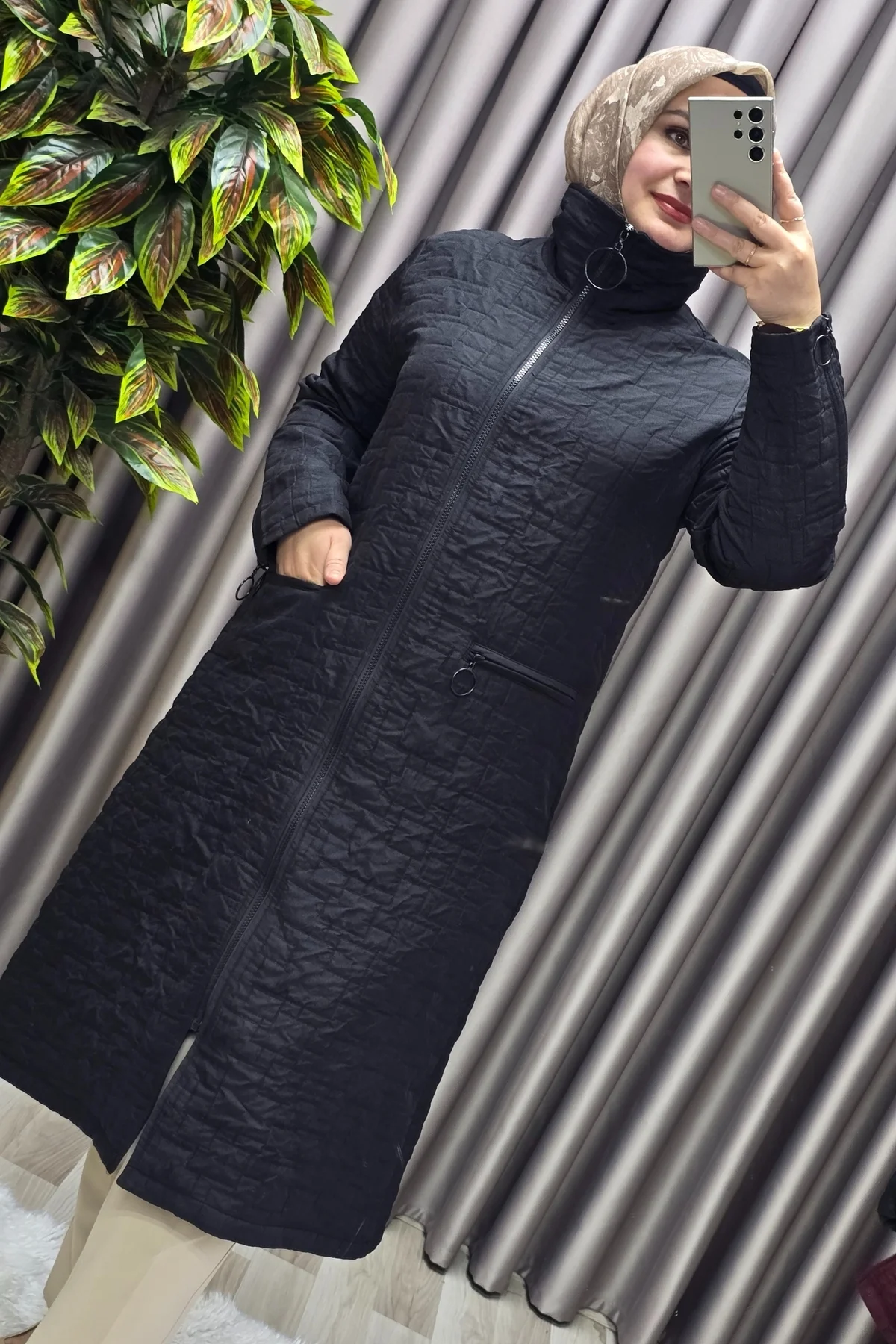 Kadın Giyim Büyük Beden Kapitone Kolu Fermuarlı Kap