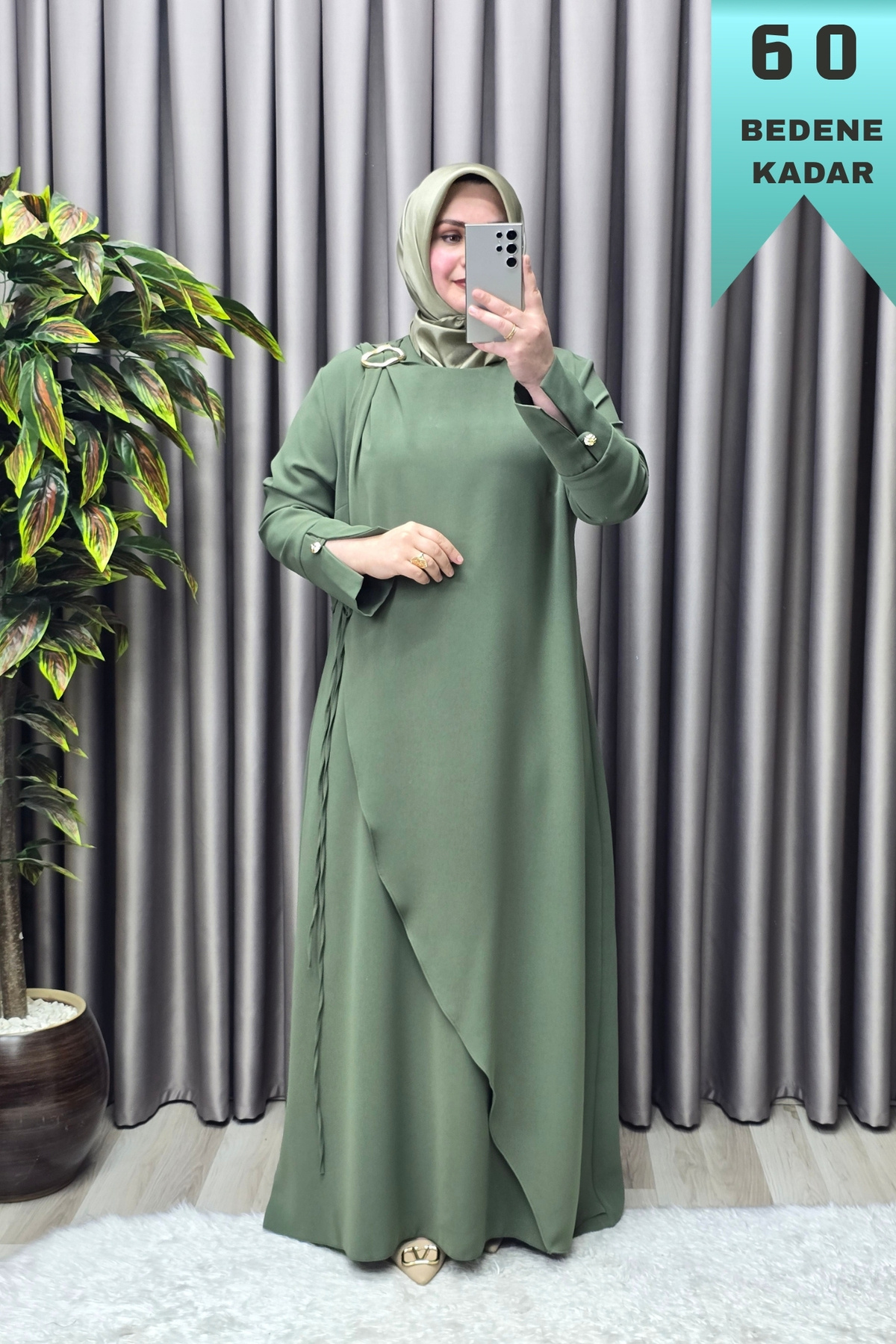 Kadın Giyim Büyük Beden Tokalı Yandan Bağcıklı Battal Krep Kumaş 