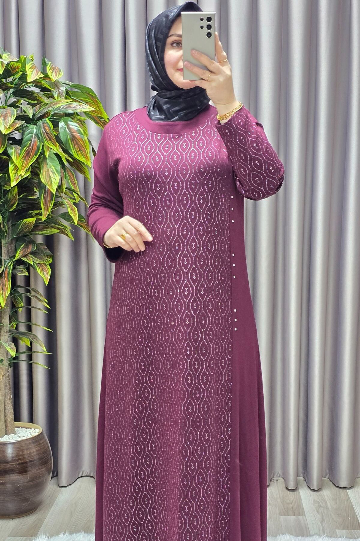 Kadın Giyim Büyük Beden Taşlı Simli Rahat Kalıp Tesettür Elmas El