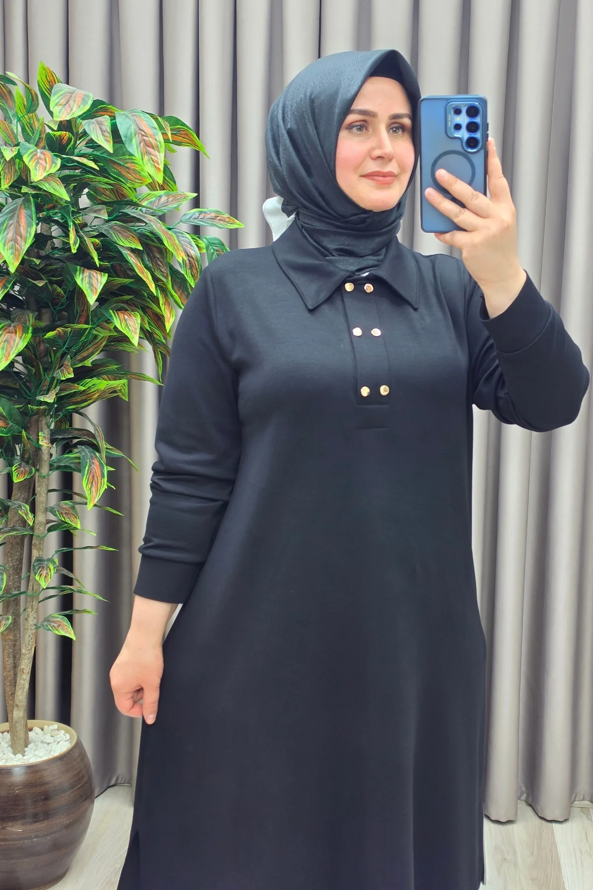 Kadın Giyim Büyük Beden Yakası ve Yanı Çıtçıtlı Pantolonlu Takım