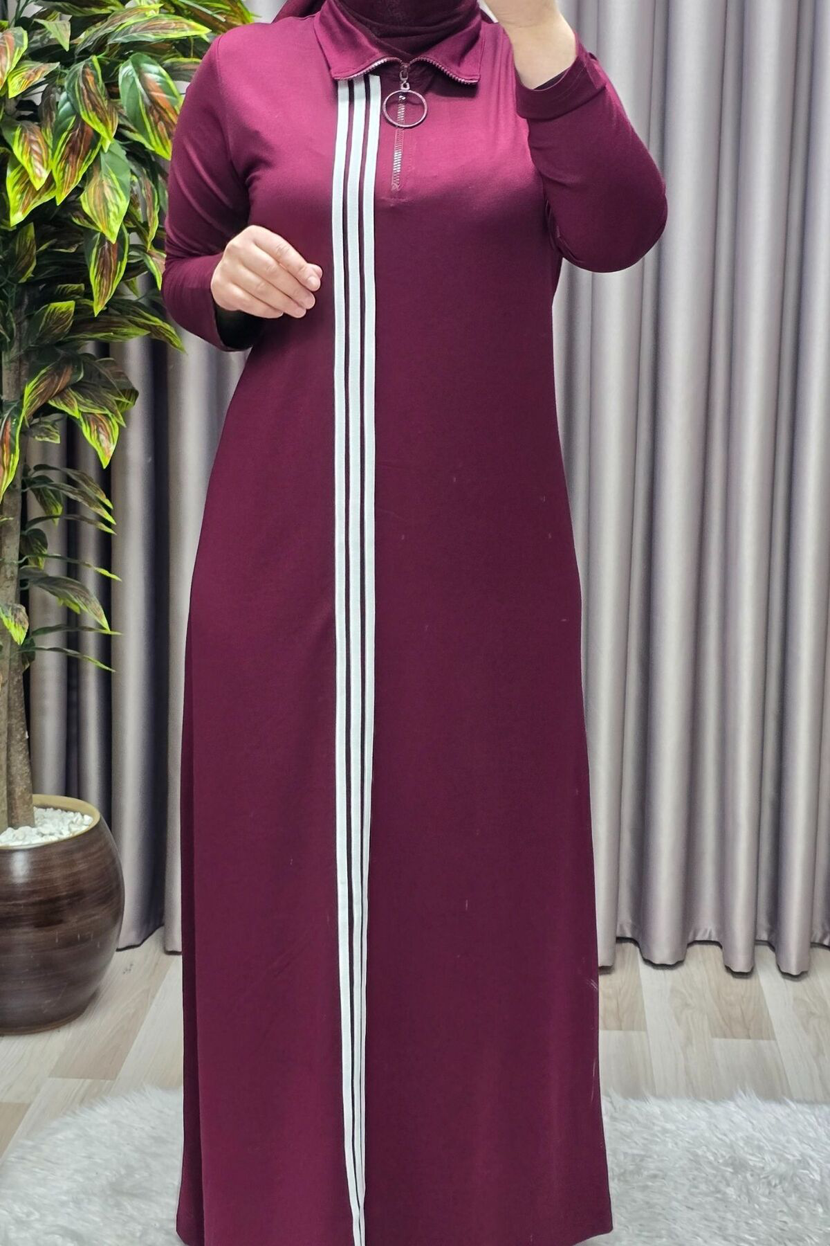 Kadın Giyim Büyük Beden Üç Şeritli Boydan Elbise