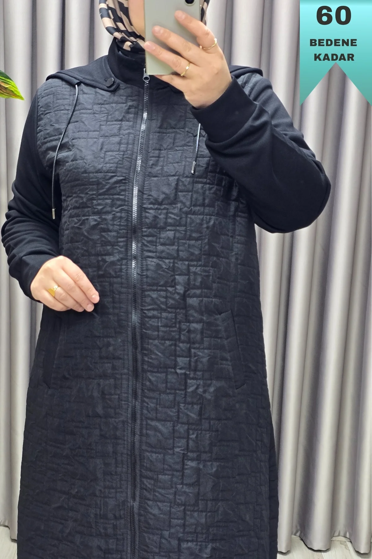 Kadın Giyim Büyük Beden Kapşonlu Polarlı Kapitone Kap