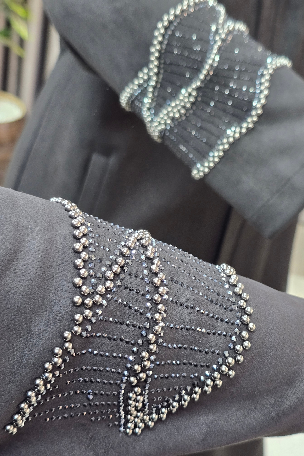 Kadın Giyim Büyük Beden Süet Tam Boy İstiridye Taşlı Pardesü