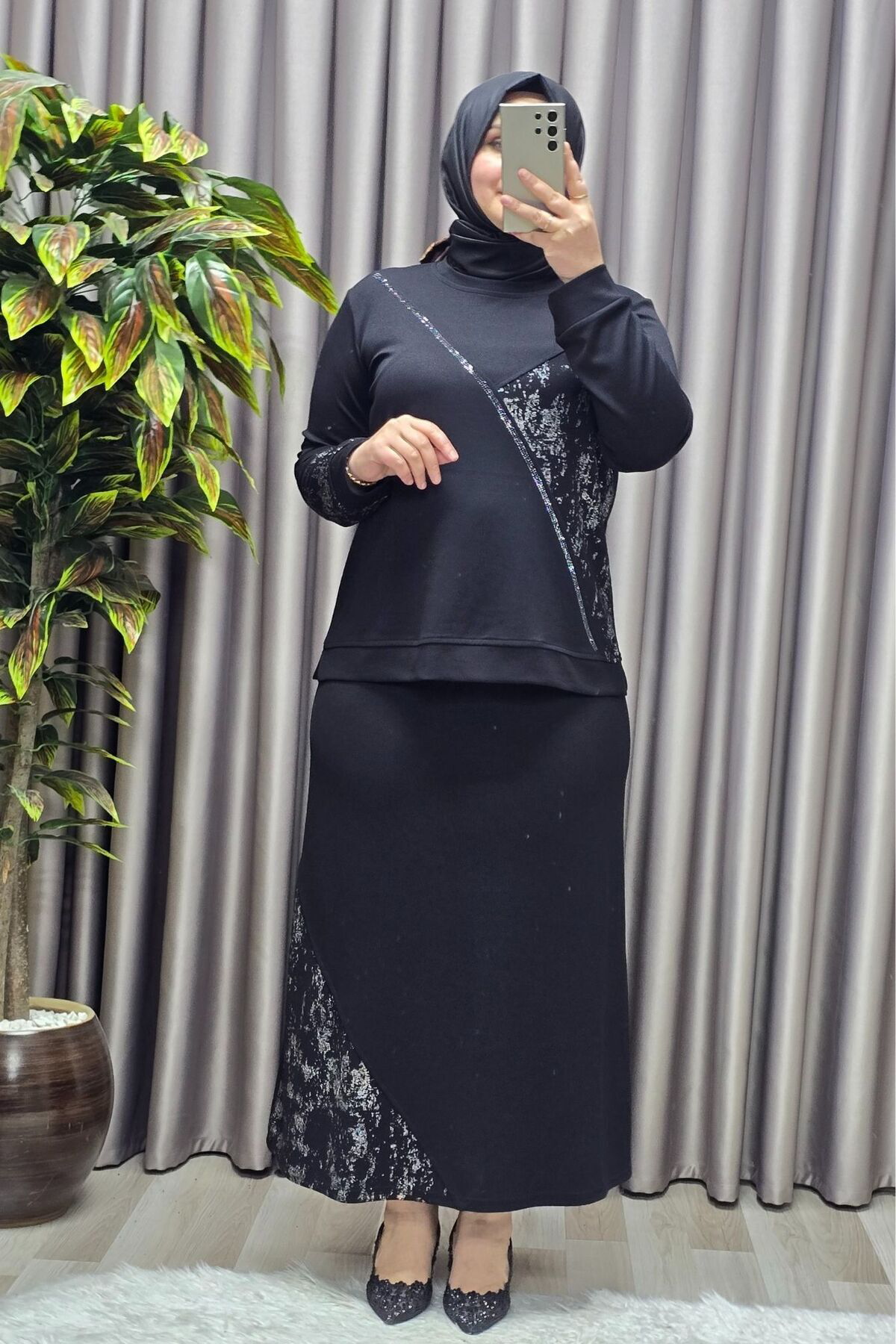 Kadın Giyim Büyük Beden Batik Modal Etekli Takım