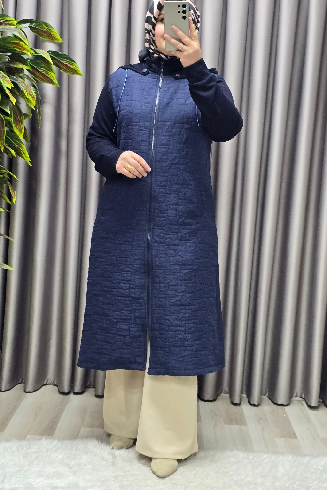 Kadın Giyim Büyük Beden Kapşonlu Polarlı Kapitone Kap