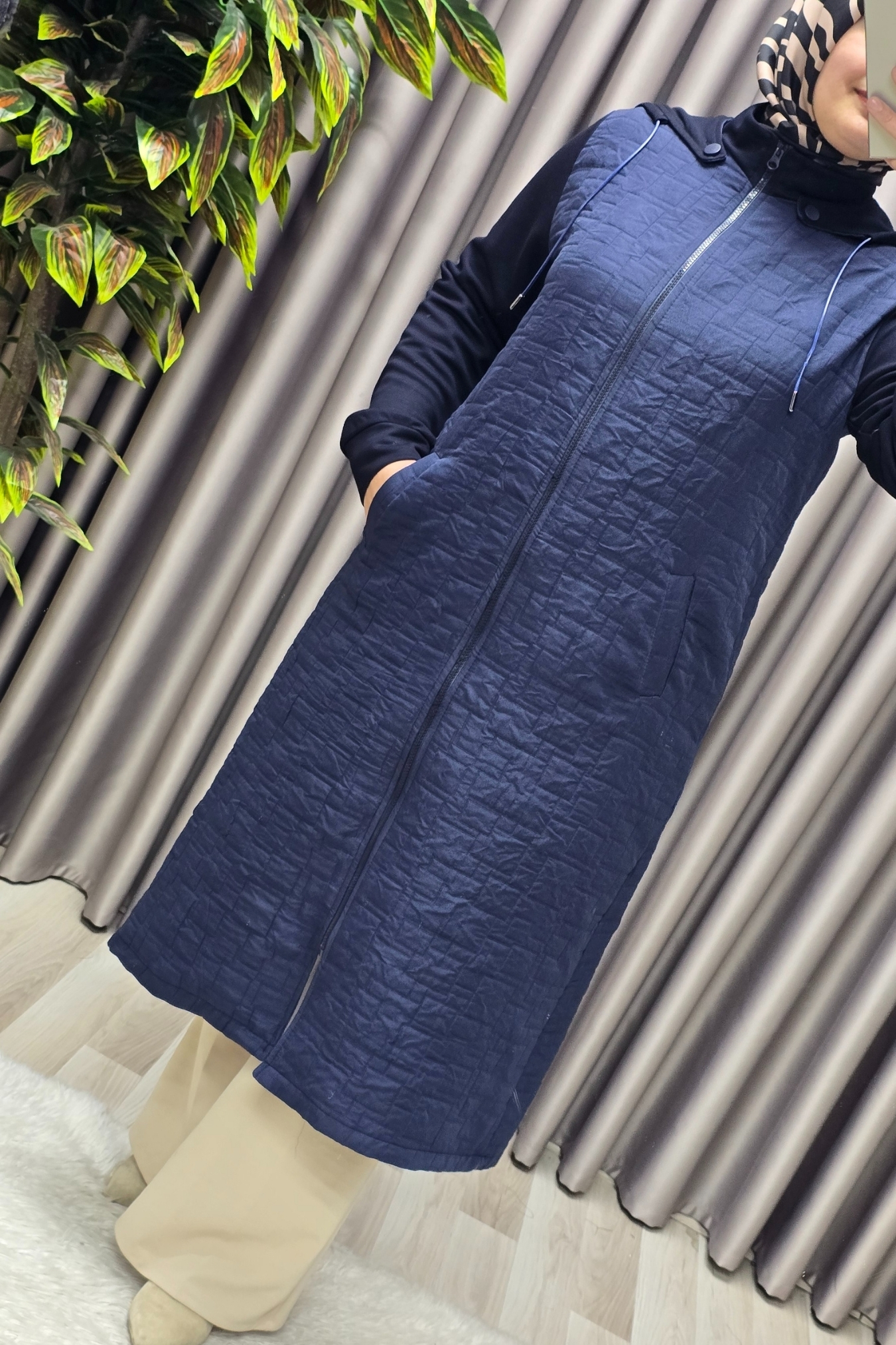 Kadın Giyim Büyük Beden Kapşonlu Polarlı Kapitone Kap