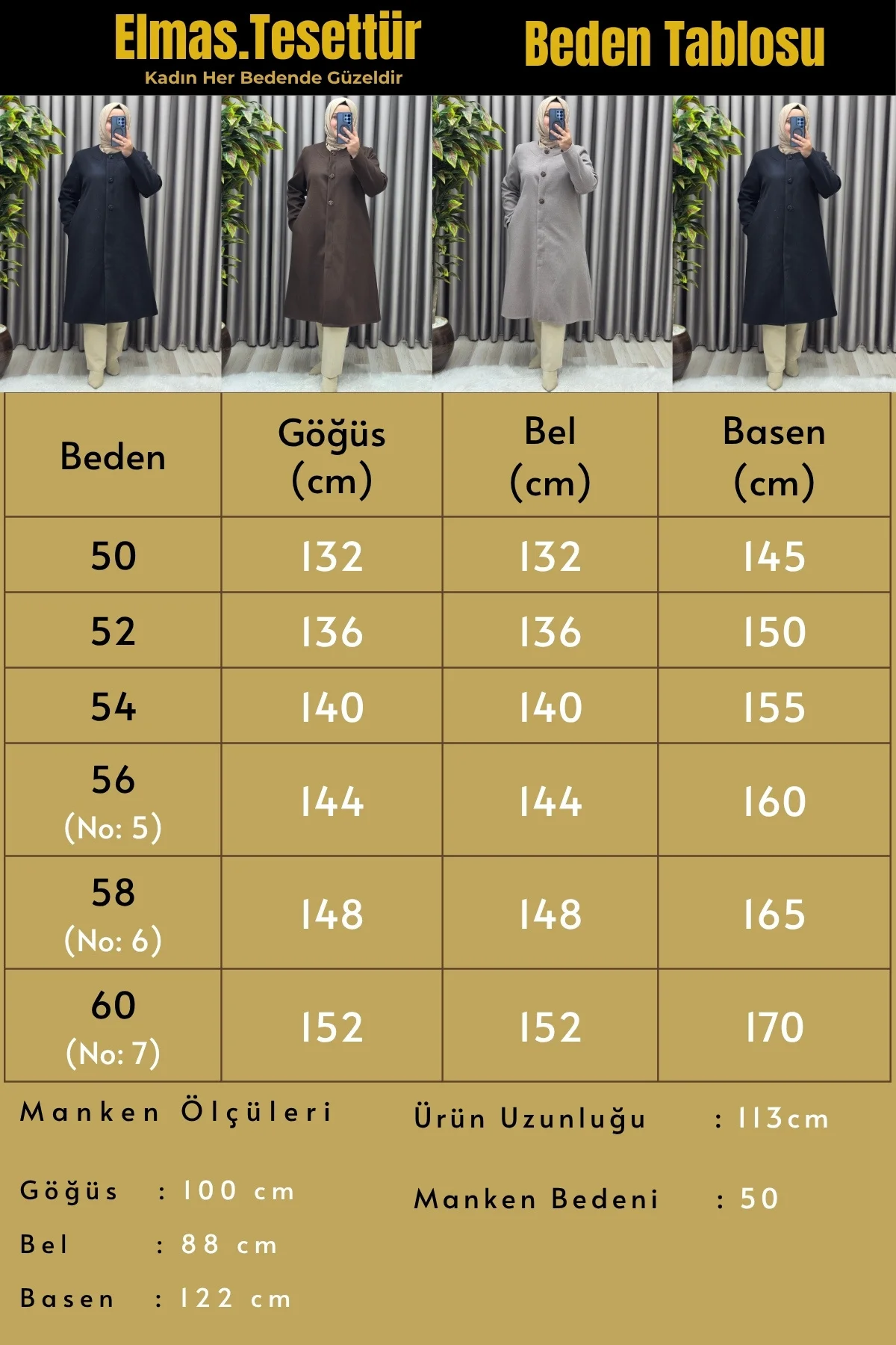 Kadın Giyim Büyük Beden Üç Düğmeli Fransız Boy Kaşe Kaban - Görsel 3