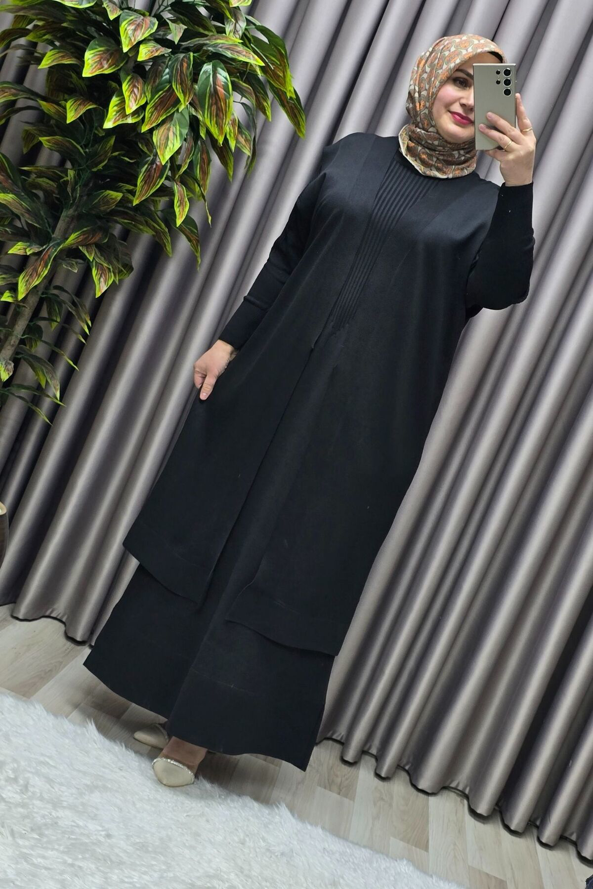 Kadın Giyim Büyük Beden 1 Soğuk Triko Yelekli Fitilli Elbiseli İk