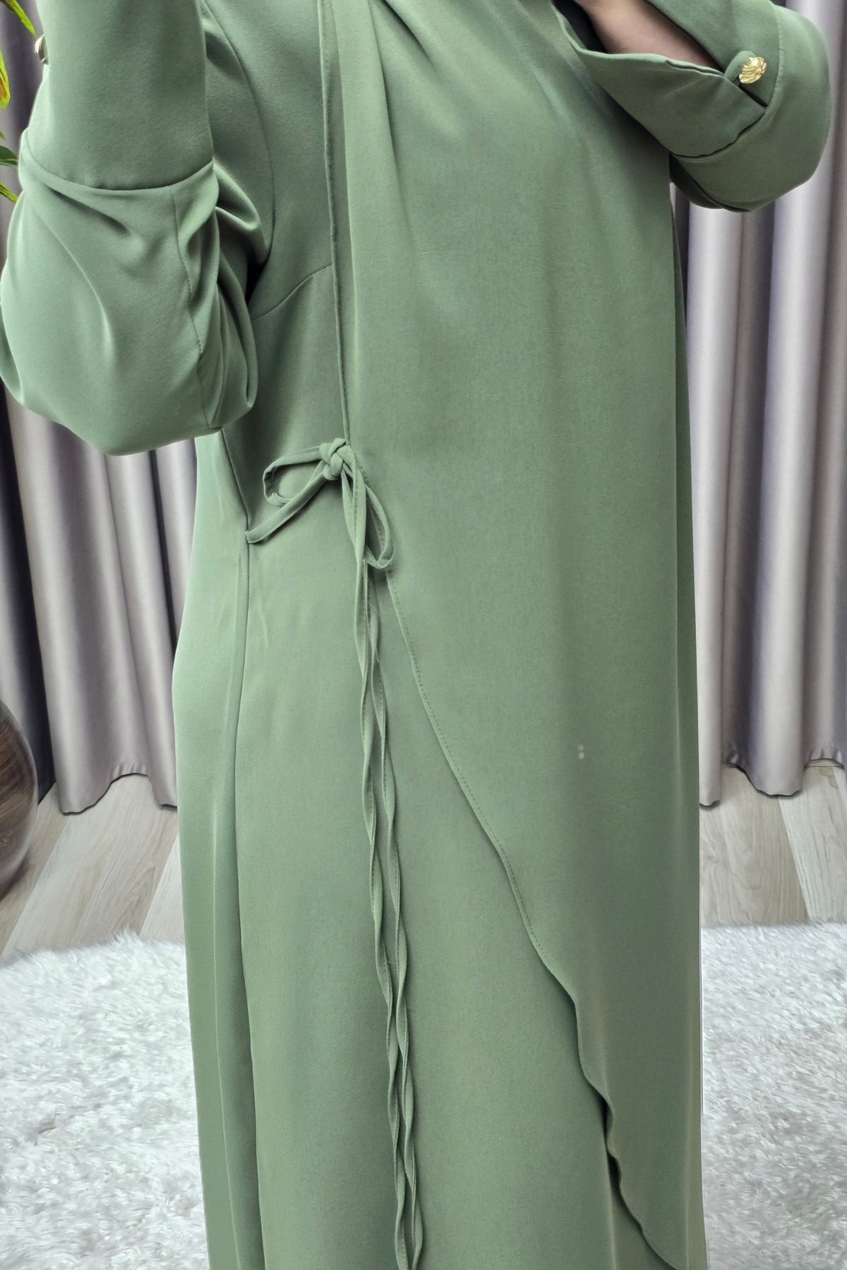 Kadın Giyim Büyük Beden Tokalı Yandan Bağcıklı Battal Krep Kumaş 