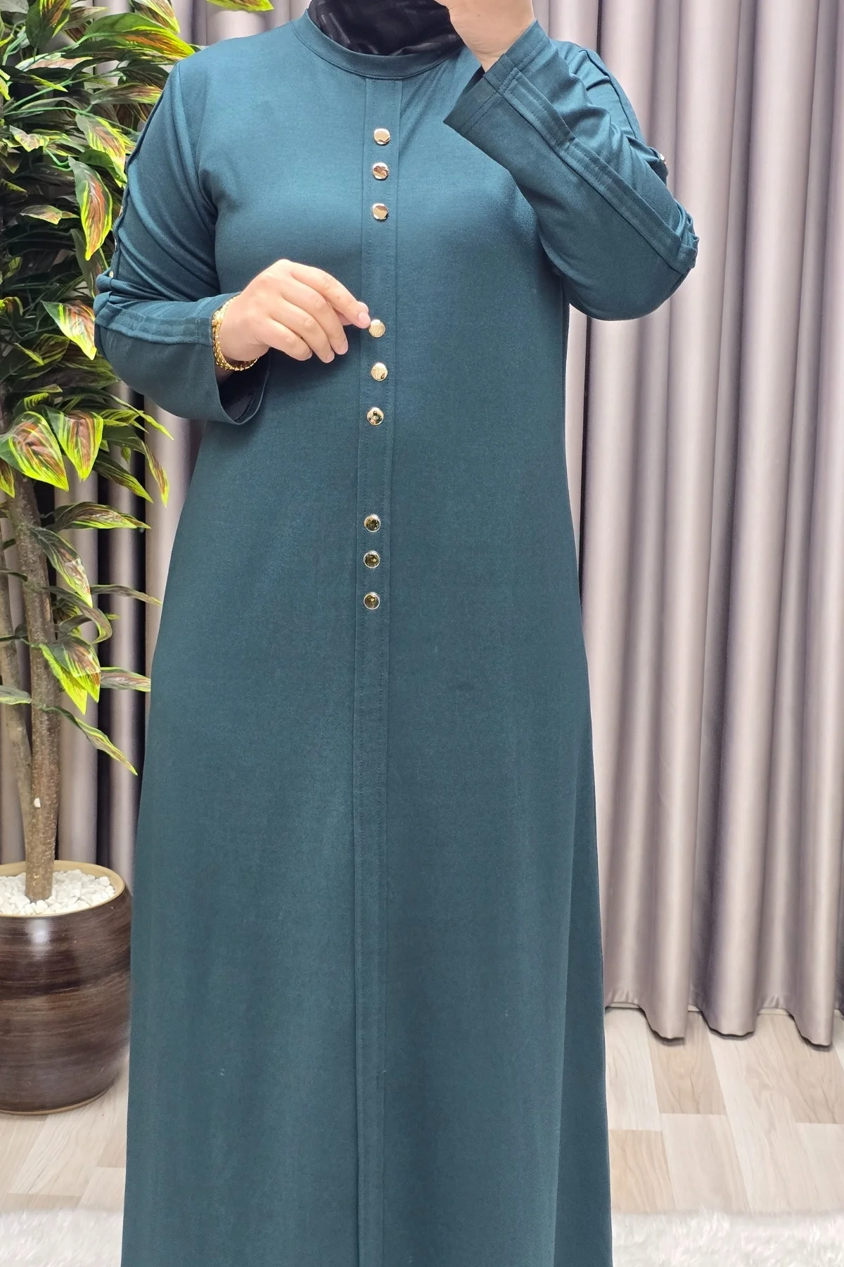 Kadın Giyim Büyük Beden Rivetli Boydan Elbise