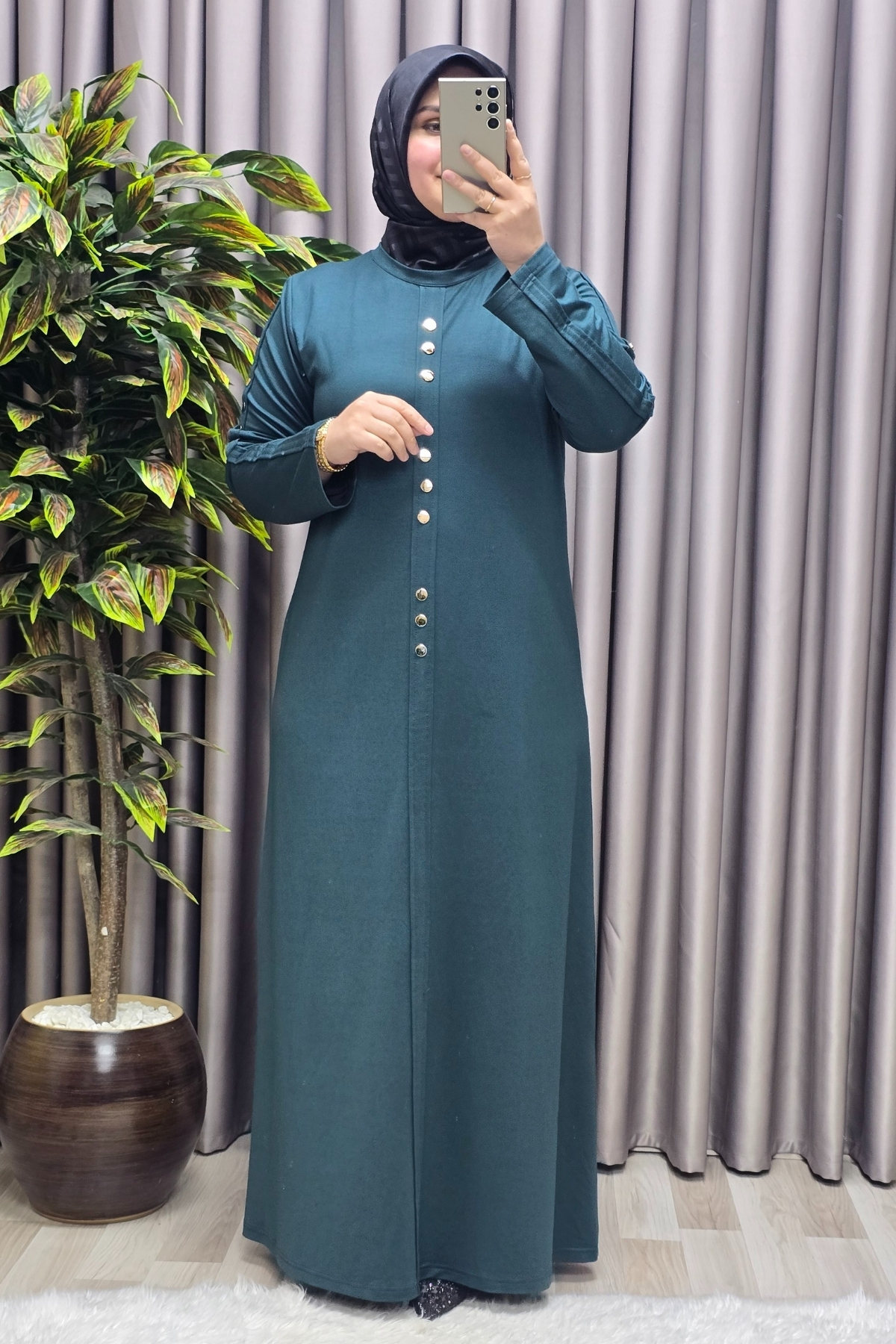 Kadın Giyim Büyük Beden Rivetli Boydan Elbise