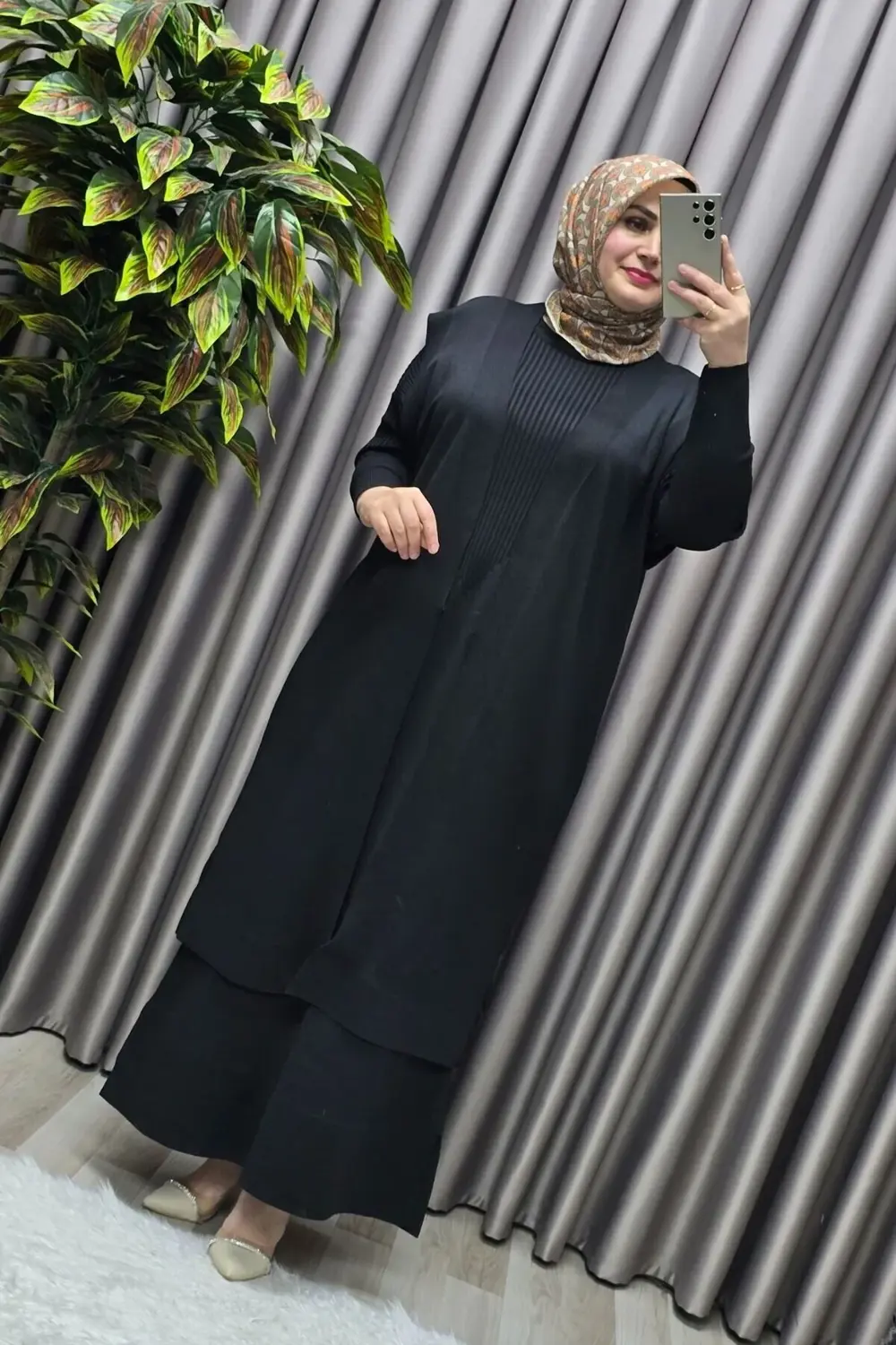 Kadın Giyim Büyük Beden 1 Soğuk Triko Yelekli Fitilli Elbiseli İk