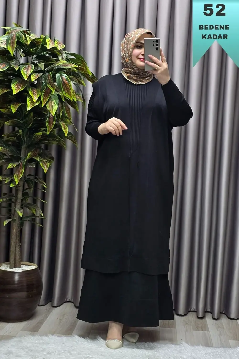 Kadın Giyim Büyük Beden 1 Soğuk Triko Yelekli Fitilli Elbiseli İk