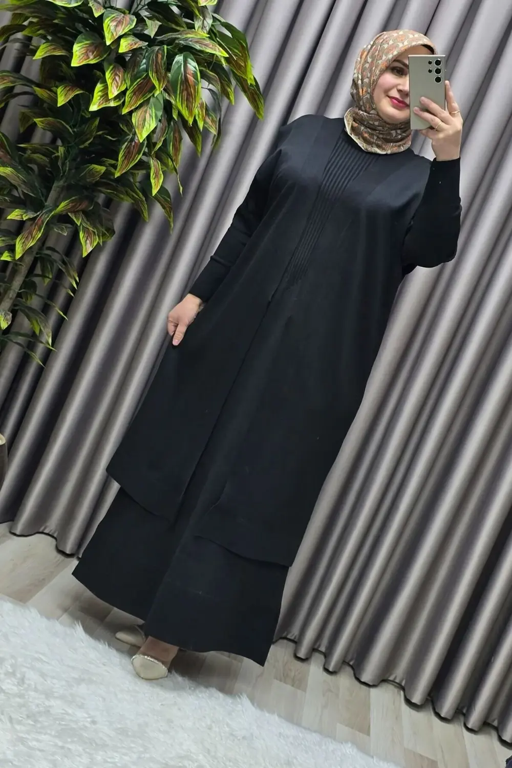 Kadın Giyim Büyük Beden 1 Soğuk Triko Yelekli Fitilli Elbiseli İk