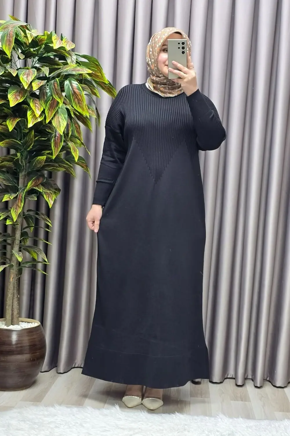 Kadın Giyim Büyük Beden 1 Soğuk Triko Yelekli Fitilli Elbiseli İk