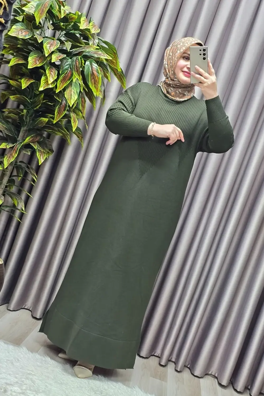 Kadın Giyim Büyük Beden 2 Soğuk Triko Yelekli Fitilli Elbiseli İk