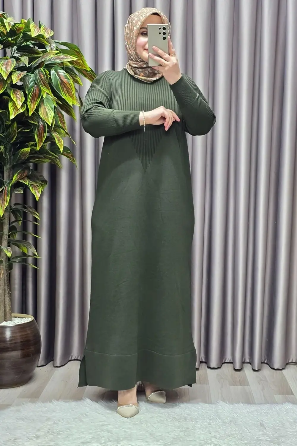 Kadın Giyim Büyük Beden 2 Soğuk Triko Yelekli Fitilli Elbiseli İk