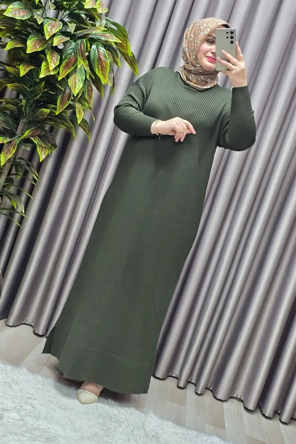 Kadın Giyim Büyük Beden 2 Soğuk Triko Yelekli Fitilli Elbiseli İk