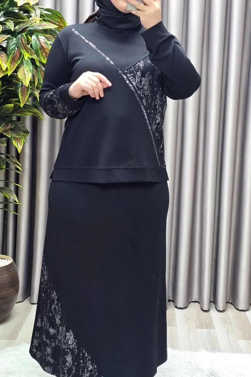 Kadın Giyim Büyük Beden Batik Modal Etekli Takım